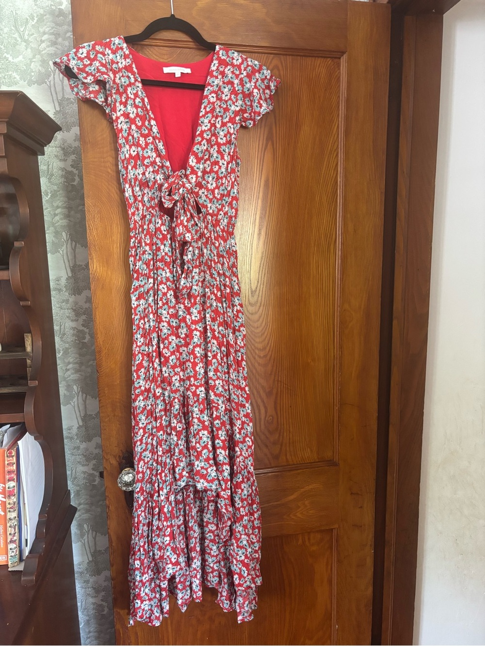Red Floral Tie-Front Maxi Dress with Peekaboo